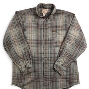 Woolrich Flannel Shirt Mens M Green Plaid Button Down 100% Cotton Outdoor Hiking
